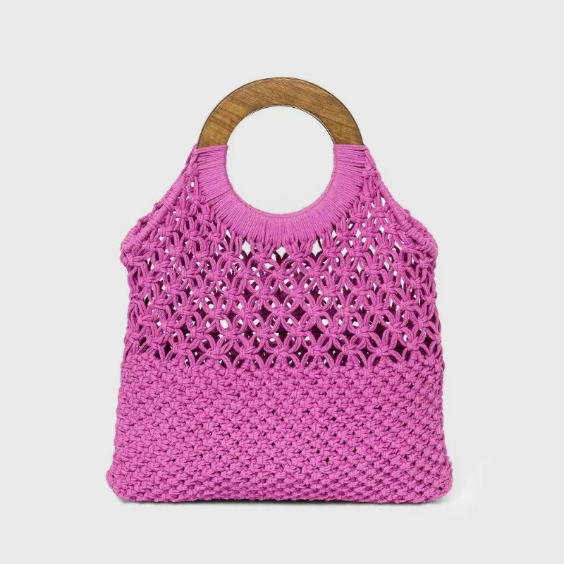 Photo 1 of Circle Handle Crochet Tote Handbag - A New Day Pink