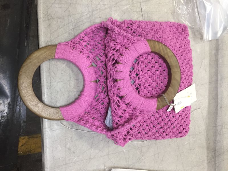 Photo 2 of Circle Handle Crochet Tote Handbag - A New Day Pink