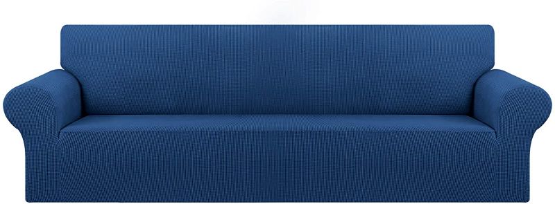 Photo 1 of KEKUOU Stretch 4 Seater Sofa Slipcover 1 Piece Couch Sofa Cover (110"-126") Furniture Protector Cover Soft with Elastic Bottom for Kids,Pet.Jacquard Small Checked Pattern Fabric(XX large,Classic Blue)
