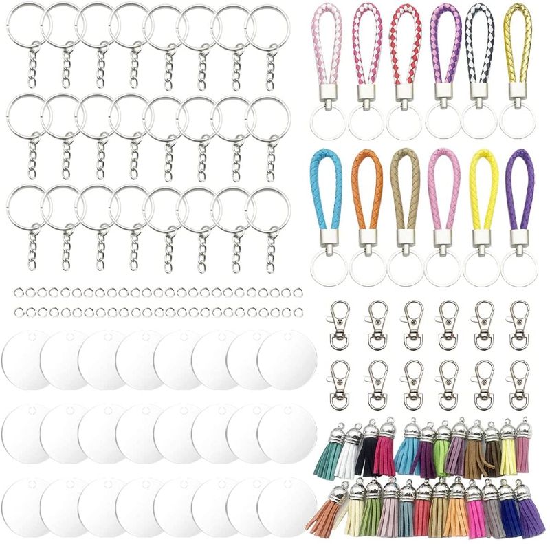 Photo 1 of 146 Pieces Acrylic Keychain Transparent Making Kit, Acrylic Keychain Blanks, 24Acrylic, 24Key Rings and Chains, 50 Tail Rings, 24 Tassels, 12Lobster Clasps, 12Leather Rope Clasps for DIY Crafting
