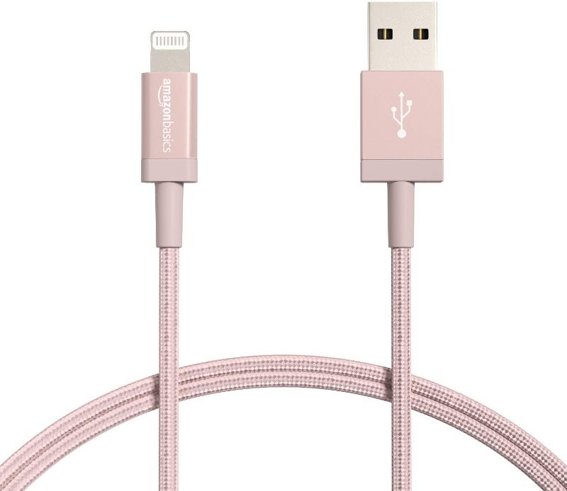 Photo 1 of Amazon Basics Nylon USB-A to Lightning Cable Cord, MFi Certified Charger for Apple iPhone, iPad, Rose Gold, 6-Ft
