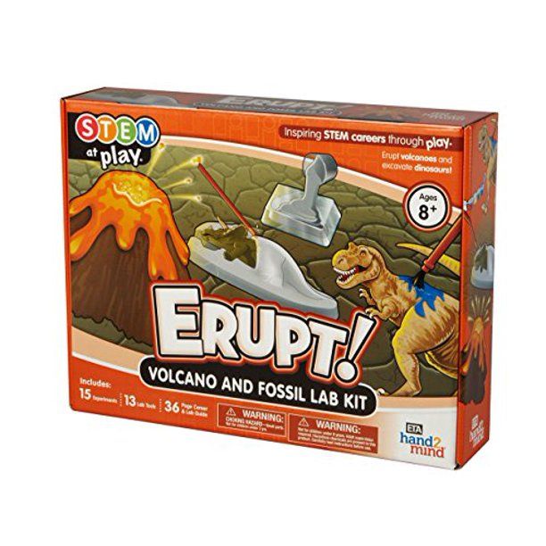 Photo 1 of ERUPT Volcano & Fossil Science Lab Kit For Kids Ages 8+ - 15 STEM Career Experiments and Activities | Learn About Dinosaurs,
