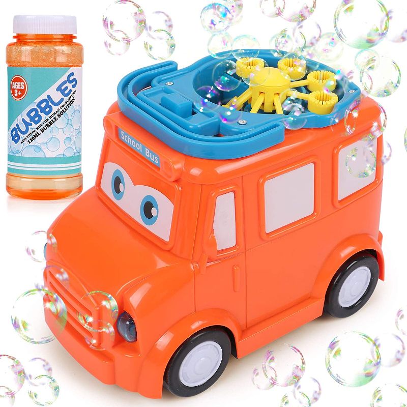 Photo 1 of Bubble Machine for Kids School Bus Bubble Blower Automatic Bubble Maker Toddlers Girls Boys Summer Outdoor Indoor Bubble Toy Party Favors Birthday Gifts