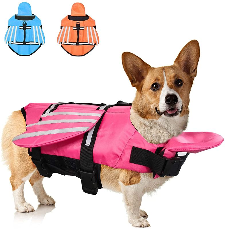 Photo 1 of Fragralley French Bulldog Dog Life Jacket, Pet Life Vest Pink for Small, Middle, Large Size Dogs, Unique Wings Design Doggy Lifesaver Preserver Swimsuit with Handle for Swim, Pool, Beach, Boating size L
