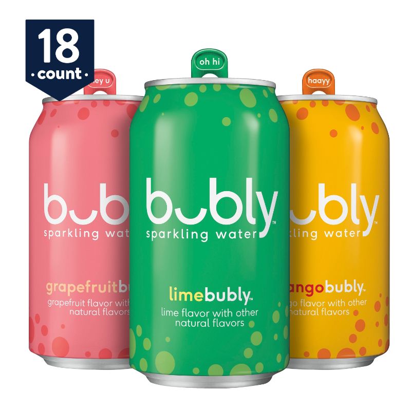 Photo 1 of (18 Cans) bubly Sparkling Water, Tropical Thrill, 12 fl oz (BEST BY 09/07/21)