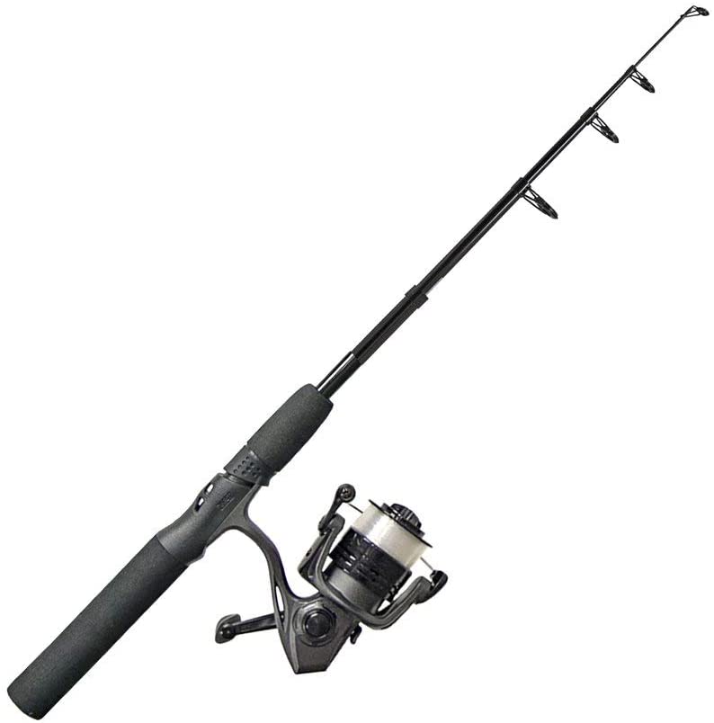 Photo 1 of Zebco Ready Tackle Spinning Reel and Telescopic Fishing Rod Combo, 17-Inch to 5-Foot 6-Inch Telescopic Fishing Pole, Size 20 Fishing Reel, Pre-Spooled 8-Pound Fishing Line, 53-Piece Tackle Kit
