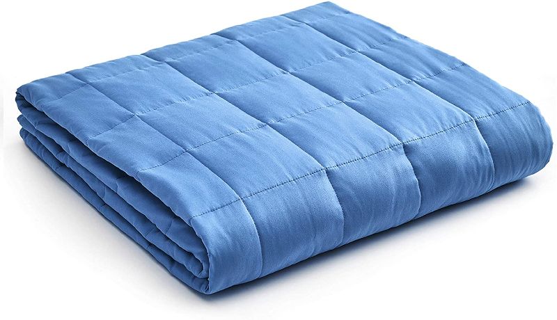Photo 1 of YnM Weighted Blanket — Heavy 100% Oeko-Tex Certified Cotton Material with Premium Glass Beads (Monaco Blue, 48''x72'' 15lbs), Suit for One Person(~140lb) Use on Twin/Full Bed
