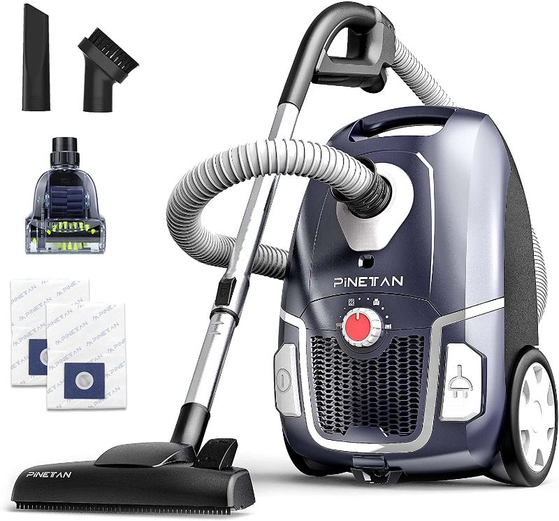 Photo 1 of PINETAN Professional Canister Vacuum Cleaner UA807, Advanced 62 dB Low Noise Technology, High Suction Power and Rotation Speed Adjustment, 4.5 L Extra Large Dust Bags Included.
