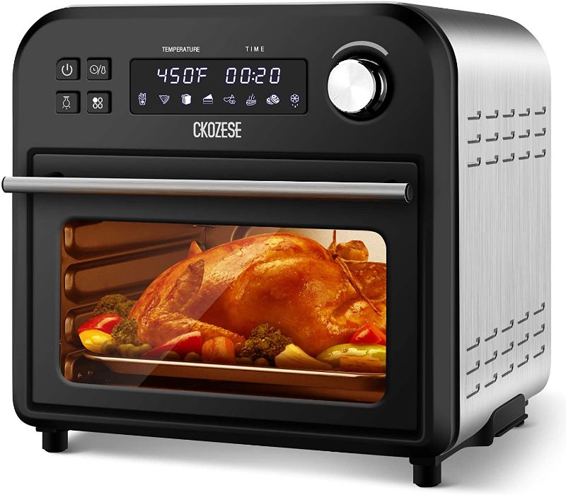 Photo 1 of 8-In-1 Toaster Oven Air Fryer Combo, 6-Slice Small Convection Oven with 6 Rapid Quartz Heaters, Oil-Free Air Fry-Roast-Bake, 1250W Black Polished Stainless Countertop Dehydrator, LED Screen&Recipes

