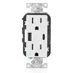 Photo 1 of LEVITON 15 Amp Decora Type A and C USB Charger Tamper-Resistant Outlet, White
