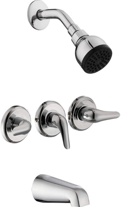 Photo 3 of GLACIER BAY Builders Single-Handle 1-Spray Pressure Balance Shower Faucet in Brushed Nickel and Glacier Bay Aragon 3-Handle 1-Spray Tub and Shower Faucet in Chrome 

