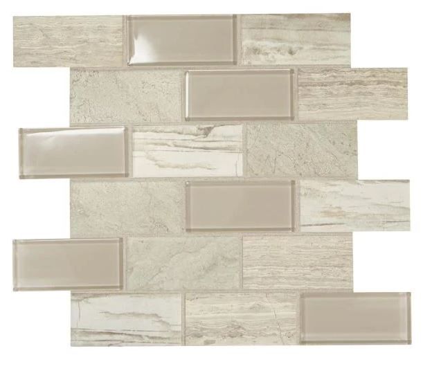 Photo 1 of 2 PACK Premier Accents Beach Brick Joint 11 in. x 13 in. x 6 mm Glass Mosaic Wall Tile (0.9 sq. ft./Each)
