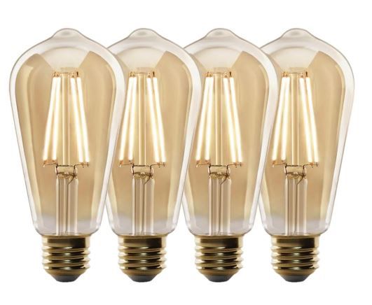 Photo 1 of 60W Equivalent ST19 Dimmable Straight Filament Amber Glass Vintage Edison LED Light Bulb, Warm White (4-Pack)
