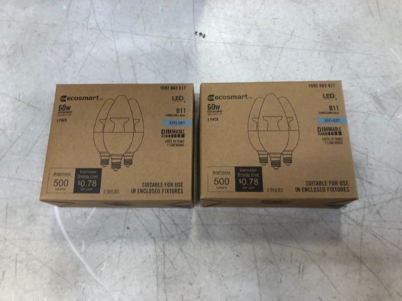 Photo 2 of 2x EcoSmart 60W Equivalent Soft White Clear Dimmable LED Light Bulbs B11 Candelabra Base (3 Pack)
