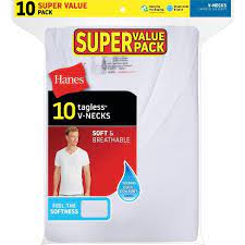 Photo 1 of Hanes Men's Super Value V-neck 10pk Undershirt - White L