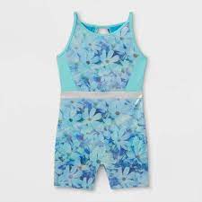 Photo 1 of Girls' Floral Foil Gymnastics Biketard - Cat & Jack™ Aqua size 6 
