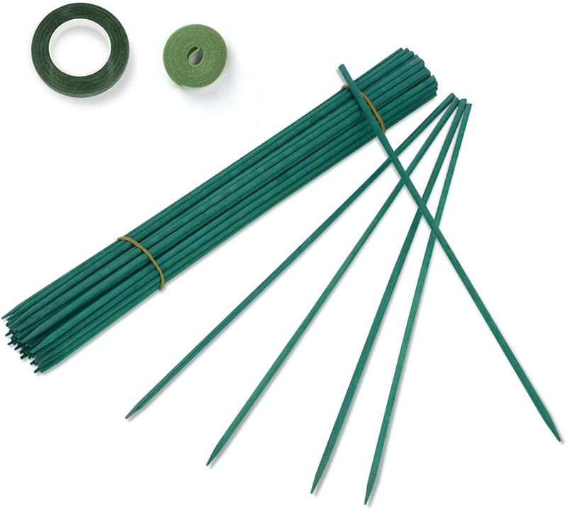 Photo 1 of 2 PACKS OF GROWNEER 60 Packs 12 Inches Green Wood Plant Stakes Wooden Floral Support Garden Sticks with Tape and 78 Inches Garden Ties for Wedding Holiday Décor Gift DIY
