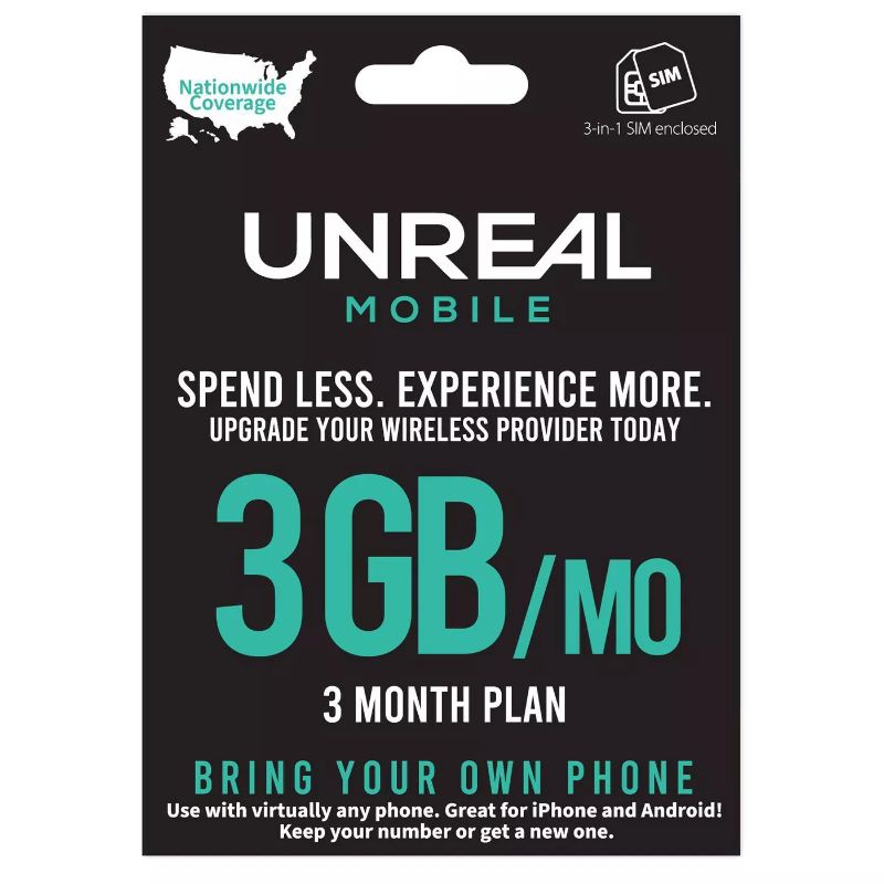 Photo 1 of UNREAL Mobile SIM Kit 3-Month 3GB - Black
