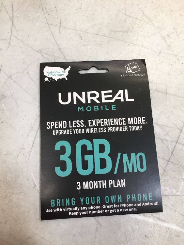 Photo 2 of UNREAL Mobile SIM Kit 3-Month 3GB - Black
