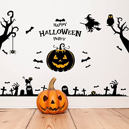 Photo 1 of 5 pack MIYACA Halloween Window Clings Decorations Stickers, Spider Black Bats Pumpkin Ghost Halloween Window Stickers Decals for Windows Glass Walls Decorations,Halloween Party Supplies
