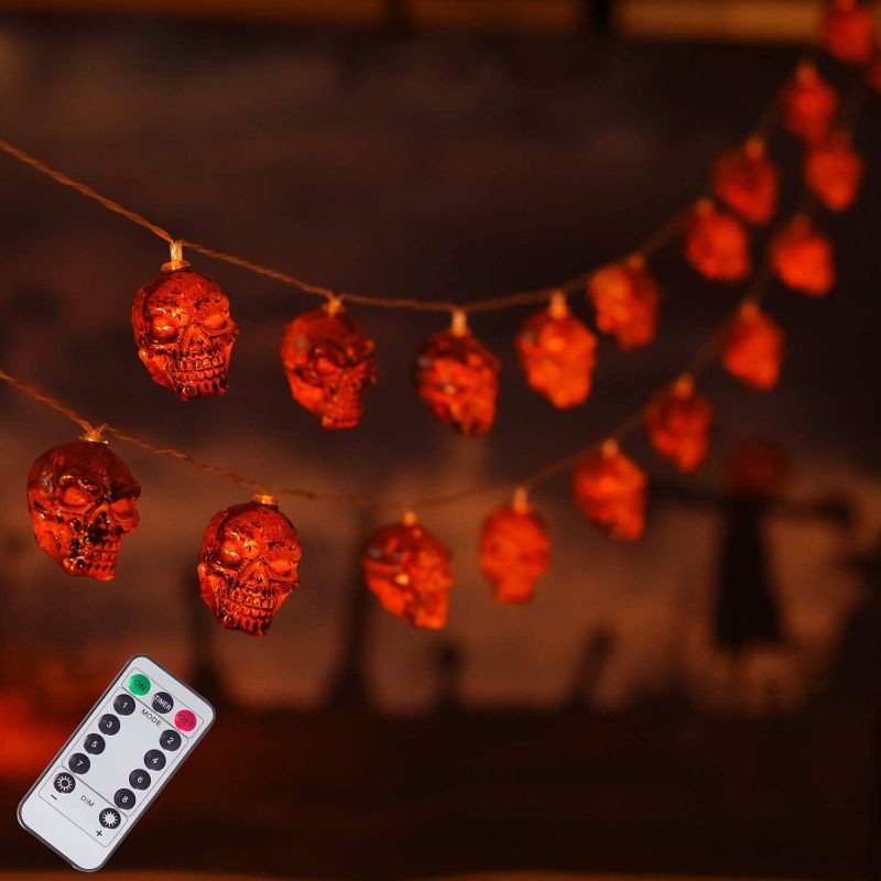 Photo 1 of SPRKLINLIN Halloween Lights Indoor, Halloween Skull Light String Decoration, Battery Operated Lights String Wireless Remote Control 30 LED Lights Waterproof Design, Halloween Party Decoration.
