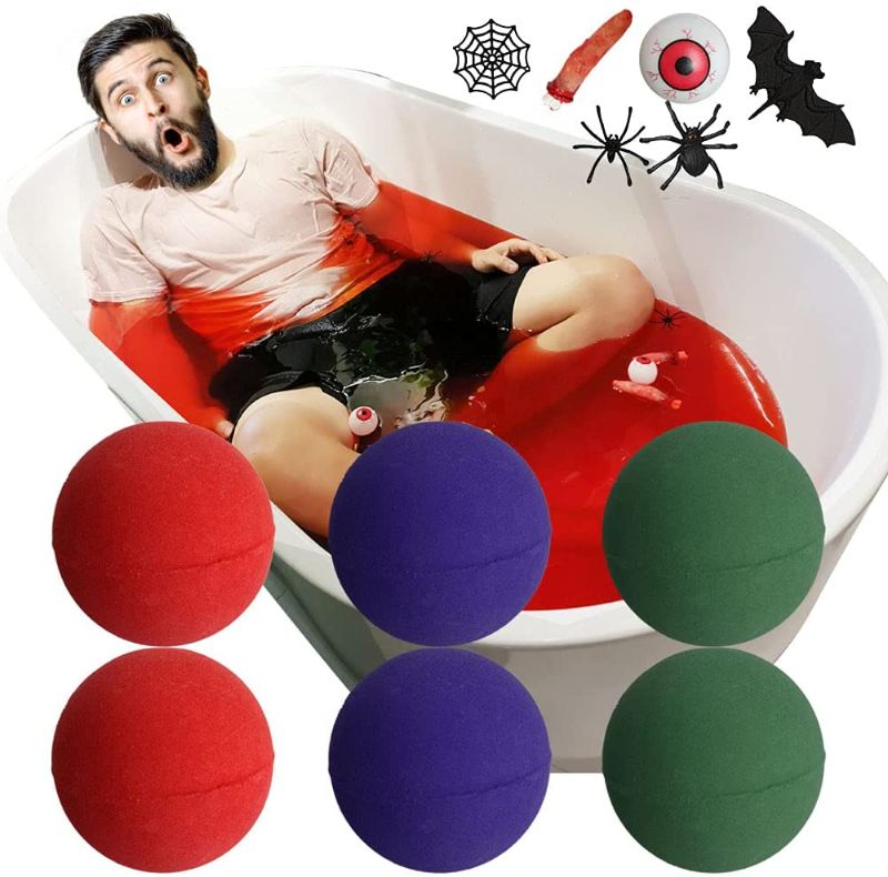 Photo 1 of 2 PACK Bath Bomb Gift Idea, with 2 Red Chreey 2 Green Witch Soup 2 Purple Zombie, 8 Floating Spiders, 2 Floating Spider webs, 1 Injured Floating Finger, 1 bat, 1 Big Spider?2 Floating Eyes, 1 Storage Bag
