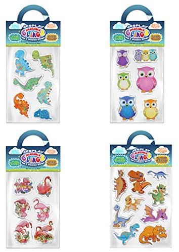 Photo 1 of JesPlay Dinosaurs and Birds 4 Product Bundle - Christmas Stocking Stuffers - Removable Gel and Window Clings for Kids, Toddlers - Flamingoes, Owls, T Rex, Triceratops and More! - Incredible Gel Decals for Glass, Walls, Rooms
