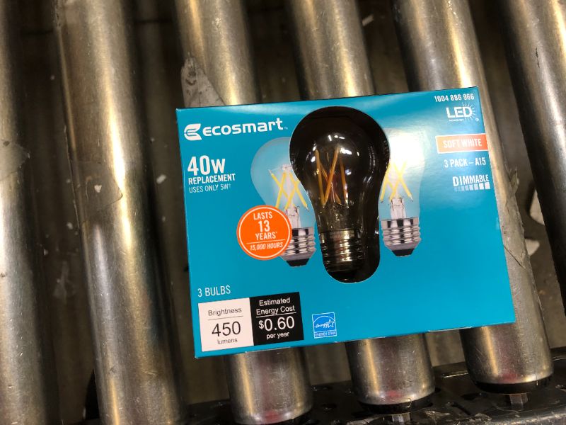Photo 2 of 40-Watt Equivalent A15 Dimmable ENERGY STAR Clear Glass Filament Vintage Edison LED Light Bulb Soft White (3-Pack) 4 boxes