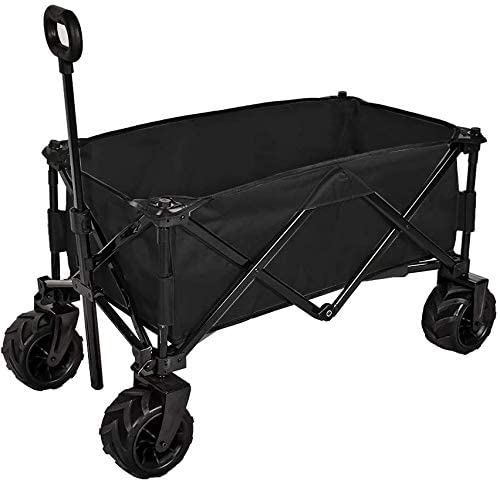 Photo 1 of Action club Folding Wagon Collapsible Utility Big Wheels Shopping Cart for Beach Outdoor Camping Garden Canvas Fabric All Terrain Heavy Duty Portable Grocery Cart Buggies Adjustable Handle (Black)
