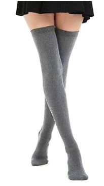 Photo 1 of (GREY)10PACK-DRESHOW Women Extra Long Thigh High Socks Thin Stripes Tube Tights Over Knee Socks Casual High Boot Stockings
