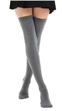 Photo 1 of (GREY)10PACK-DRESHOW Women Extra Long Thigh High Socks Thin Stripes Tube Tights Over Knee Socks Casual High Boot Stockings