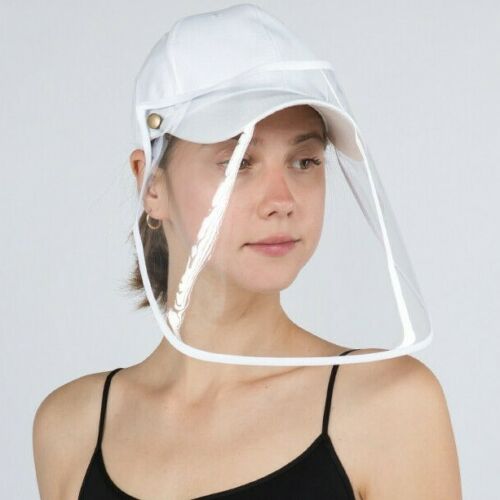 Photo 1 of Adult Baseball Cap Protective Face Shield Hat with Clear Shield - WHITE
