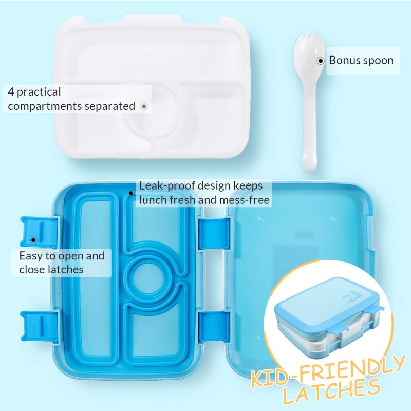 Photo 1 of 2pack Comfook Lunch Box for Kids, Childrens Bento Box, BPA-Free, Lunch Container with Spoon 4 Compartment Leak Proof