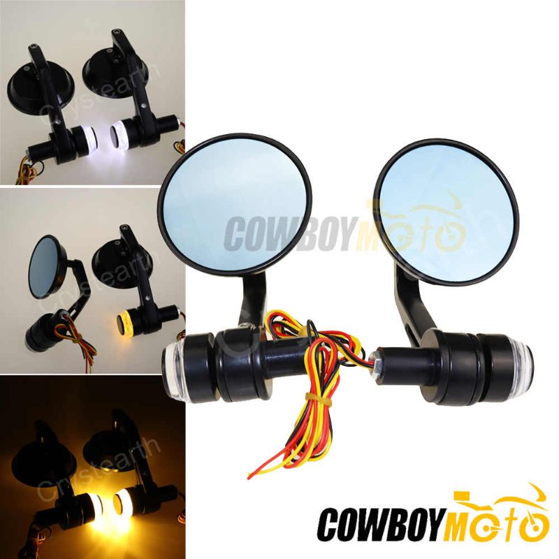 Photo 1 of 7/8" 22mm Motorcycle Round 3" Handlebar Bar End Mirrors Rear View Side Mirror w/Turn Signal For Honda Kawasaki Harley Cafe Racer
