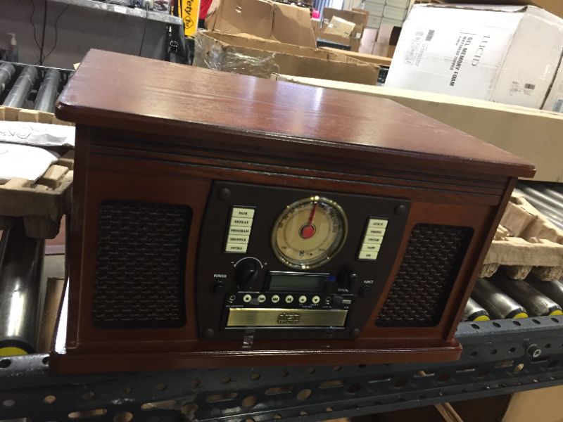 Photo 2 of Victrola 8-in-1 Bluetooth Record Player & Multimedia Center, Built-in Stereo Speakers - Turntable, Wireless Music Streaming, Real Wood | Mahogany
