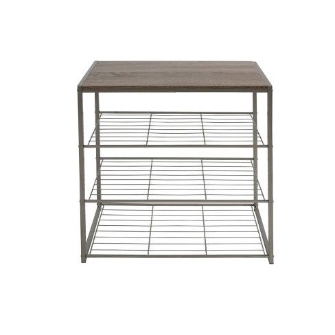 Photo 1 of 4 Tier Shoe Rack with Rustic Oak Finish Top Gray Metal - Threshold™
