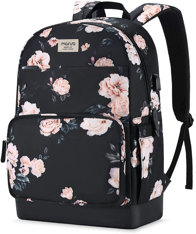 Photo 1 of MOSISO 15.6-16 inch Laptop Backpack for Women Girls, Polyester Anti-Theft Stylish Casual Daypack Bag with Luggage Strap & USB Charging Port, Camellia...
