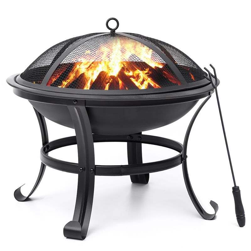 Photo 1 of KingSo 22 Fire Pit Outdoor Wood Burning Steel BBQ Grill Firepit Bowl with Mesh Spark Screen Cover Log Grate Wood Fire Poker