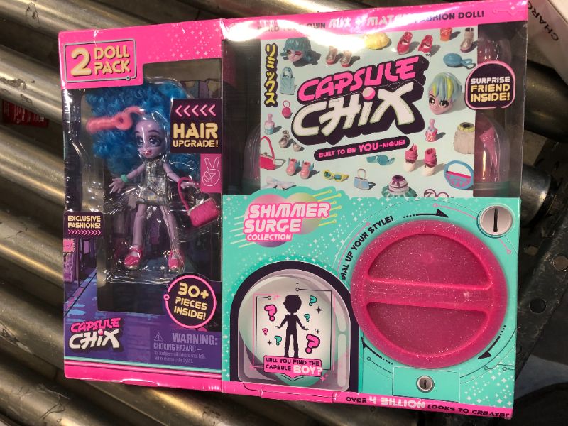 Photo 2 of Capsule Chix Shimmer Surge 2 Pack, 4.5 inch Small Doll with Capsule Machine Unboxing and Mix and Match Fashions and Accessories, 59228
