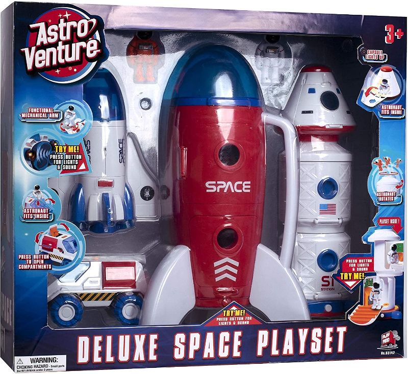 Photo 1 of Astro Venture Deluxe Space Playset Toy - Space Shuttle, Space Station & Capsule, Space Rover & Rocket w/Lights and Sound - Space Toys for Boys and Girls
