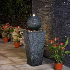 Photo 1 of 31.75 in. H Polyresin Rippling Floating Sphere Pedestal Outdoor Fountain With Pump and LED Light (KD)