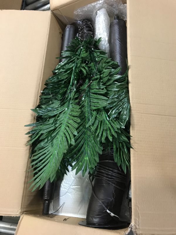 Photo 2 of 7 ft. Pre-Lit LED Palm Artificial Christmas Tree with Green Leaves and 96 LED Lights