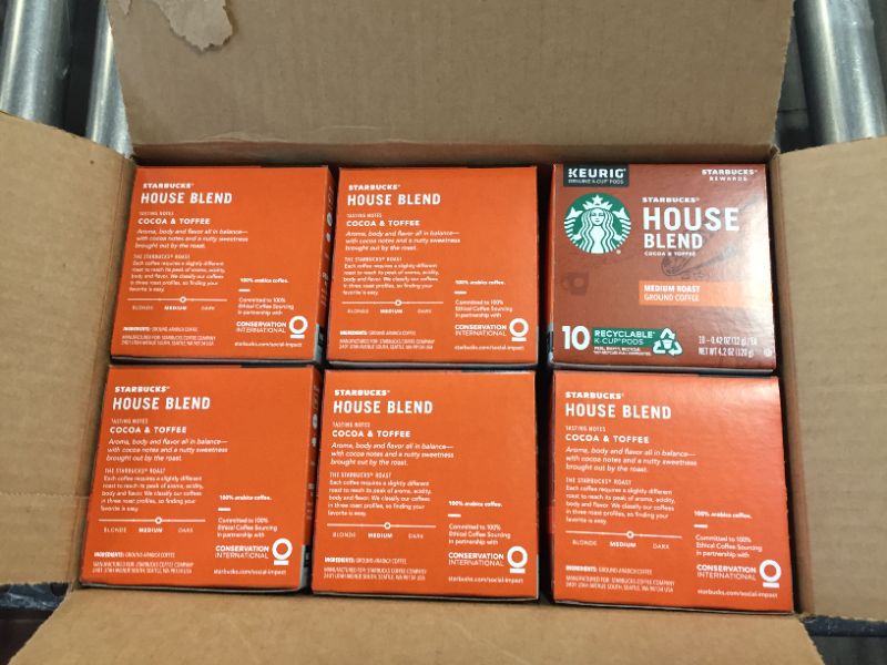 Photo 2 of (EXP 08/29/2021) Starbucks House Blend Coffee K-Cup Pods, Medium Roast Ground Coffee K-Cups for Keurig Brewing System, 100% Arabica Coffee, 10 CT K-Cups/Box (Pack of 6 Boxes)
