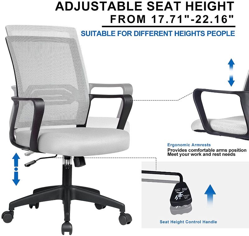 Photo 1 of Office Chair Ergonomic Desk Chair Mesh Computer Chair Mid Back Mesh Home Office Swivel Chair, Modern Executive Chair with Armrests Lumbar Support(Gray),