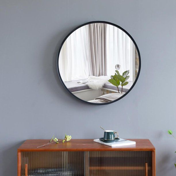 Photo 1 of Zimtown 24" Wrought Iron Frame Round Wall Mirror - Black

