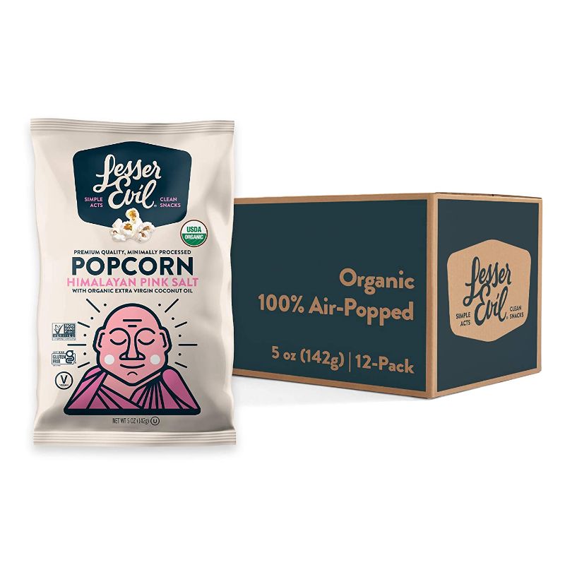 Photo 1 of (EXP 10/2021) Lesserevil Organic Popcorn, Salt (00124371), Himalayan-Pink-Salt, 5 Ounce (Pack of 12), 60 Ounce

