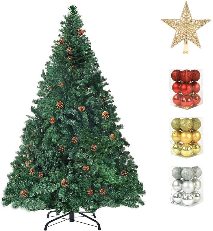 Photo 1 of Artificial Christmas Tree with Christmas Tree Decorations, Lifelike Christmas Trees with Solid Metal Stand for Home, Office, Christmas Party Decoration or Outdoor Decoration (Pine Cones, 5ft)
