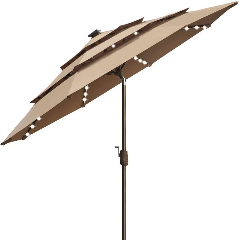 Photo 3 of EliteShade Sunumbrella Solar 9ft 3 Tiers Market Umbrella with 80 LED Lights Patio Umbrella
