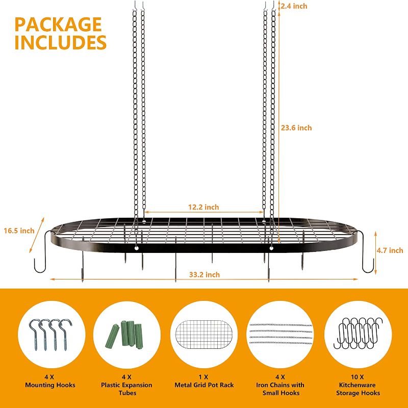 Photo 1 of Hanging Pot Rack, Pot and Pan Rack Ceiling Mount Cookware Rack Hanging Hanger Organizer with 10 Pot Hooks for Home, Kitchen
