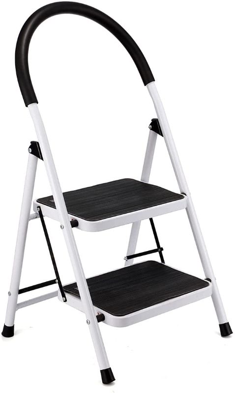 Photo 1 of 2 Step Ladder, Folding Step Stool with Rubber Wide Anti-Slip Pedal Sturdy Steel Ladder, Steel Ladder Hold Up to 330lbs for Household, Kitchen and Office, Silver (330lbs Capacity)
